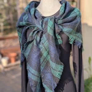 Blue Green Plaid Wrap Scarf